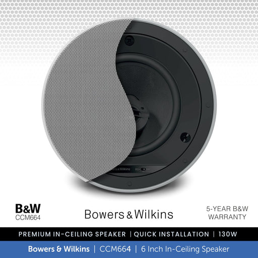 Bowers & Wilkins CCM664, 600 Series 6 inch In Ceiling Speaker 