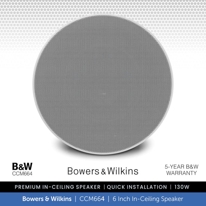 Bowers & Wilkins CCM664, 600 Series 6 inch In Ceiling Speaker 