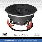 Bowers & Wilkins CCM664, 600 Series 6 inch In Ceiling Speaker 