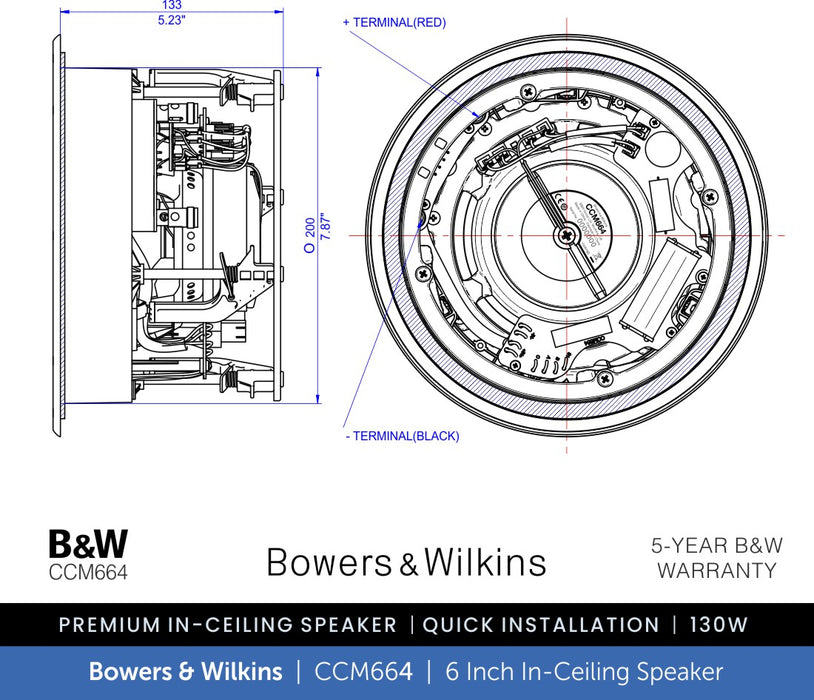 Bowers & Wilkins CCM664, 600 Series 6 inch In Ceiling Speaker 