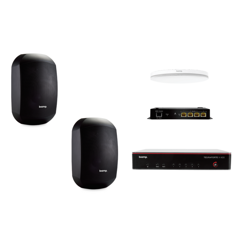 Biamp MRB-M-X400-C-MASK6C Medium Meeting Room AV Bundle — Beamtracking Ceiling Mic & Surface Mount Speakers