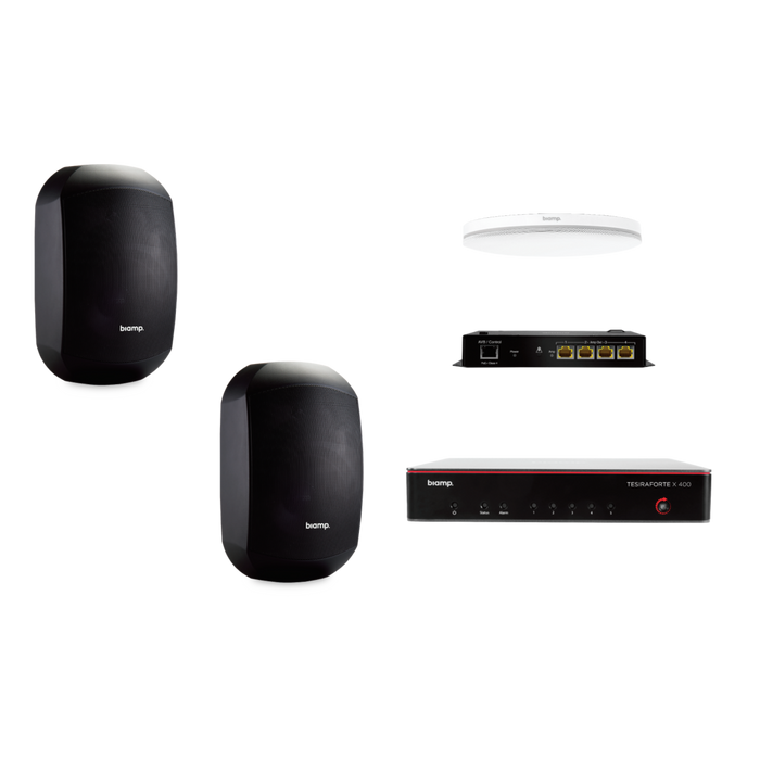 Biamp MRB-M-X400-C-MASK6C Medium Meeting Room AV Bundle — Beamtracking Ceiling Mic & Surface Mount Speakers
