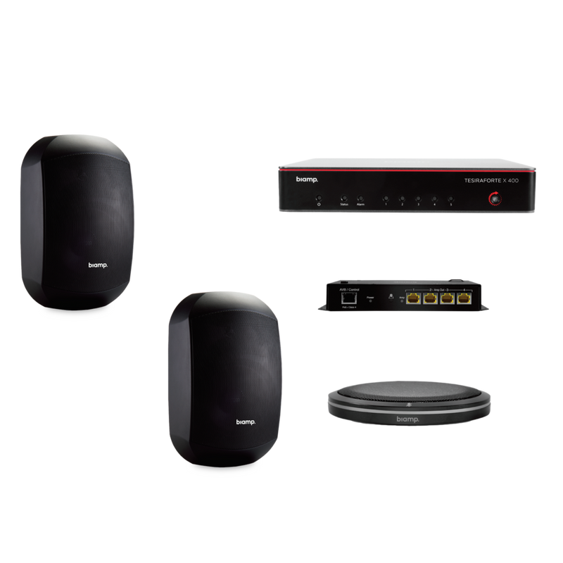 Biamp MRB-M-X400-T-MASK6C Medium Meeting Room AV Bundle — Beamtracking Table Mic & Surface Mount Speakers