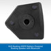 A black triangular battery-powered busking speaker with a central circular opening and three small round feet, shown on a white background with a blue text banner at the bottom.