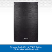 2 x Citronic CAB-15L 15" 350W Active Speakers with Bluetooth & PA Stands