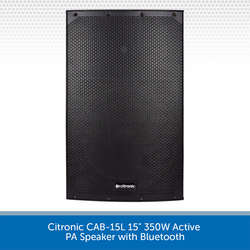 2 x Citronic CAB-15L 15" 350W Active Speakers with Bluetooth & PA Stands