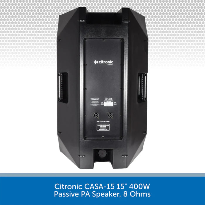 Citronic Complete PA System Package, 15" 400W Speakers, Powered Mixer, Stands & Cables