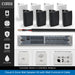 Cloud 4-Zone Wall Speaker Kit featuring four black wall speakers, a control module, a cable, and three control panel options (RL-1, RSL-6, LM-2) on a white background with a black sidebar detailing features like 100V, 4 zones, 5-year warranty, and remote control.