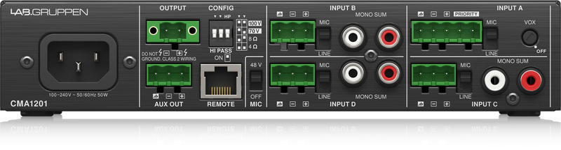 Lab Gruppen CMA1201 1 x 120W Commercial Mixer Amplifier, 100V/4-8 Ohms