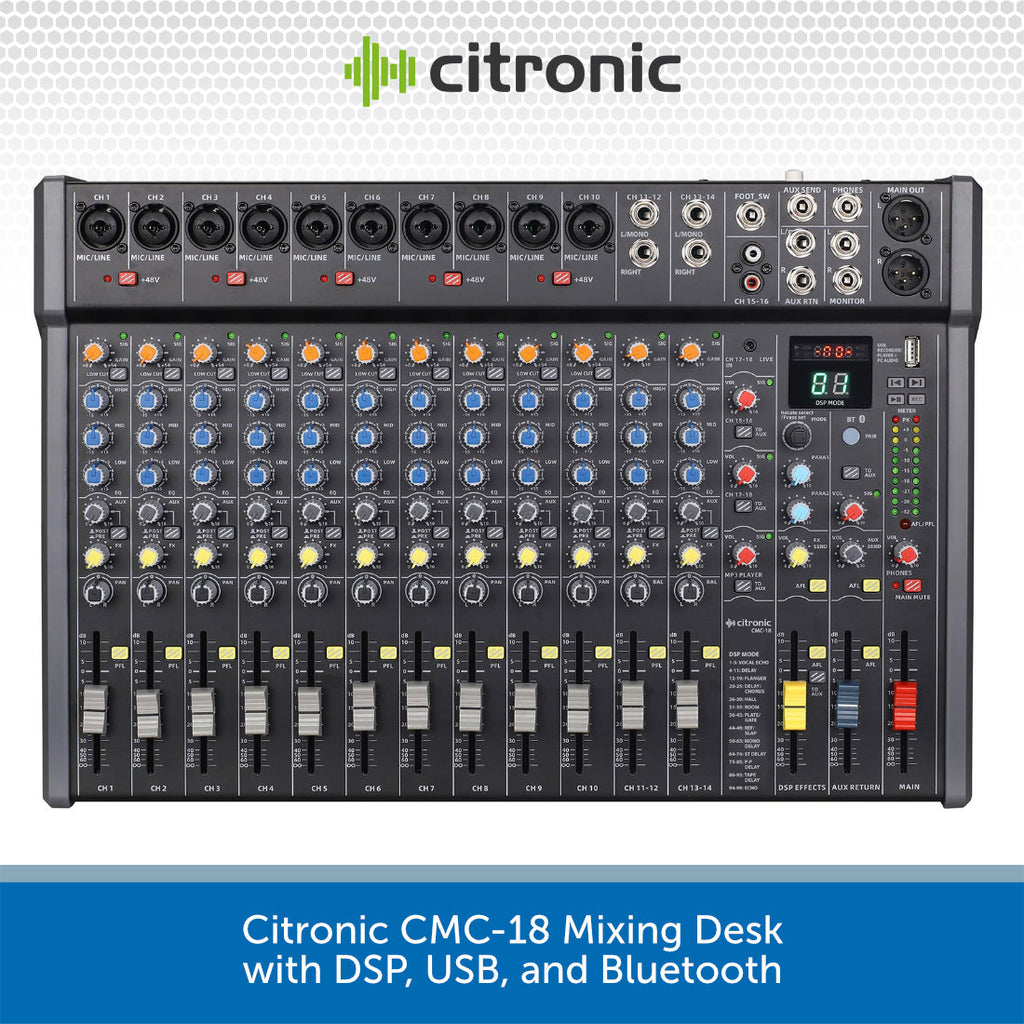 Citronic CMC-18 Mixing Desk with DSP, USB, and Bluetooth | Audio Volt