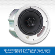 JBL Control 18C/T ceiling speaker on a white background with text indicating model details.