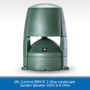 Green JBL landscape garden speaker on a white background