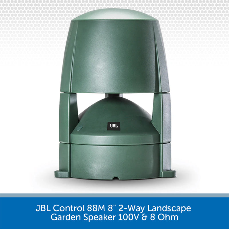 Green JBL landscape garden speaker on a white background