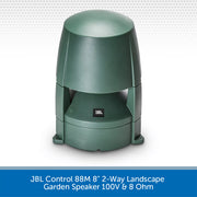 Green JBL landscape garden speaker on a white background