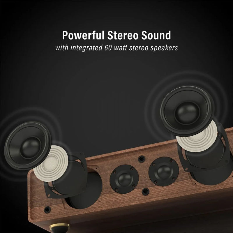 Crosley Stave Premium All-In-One Bluetooth Record Player, Built-In 60W Speakers