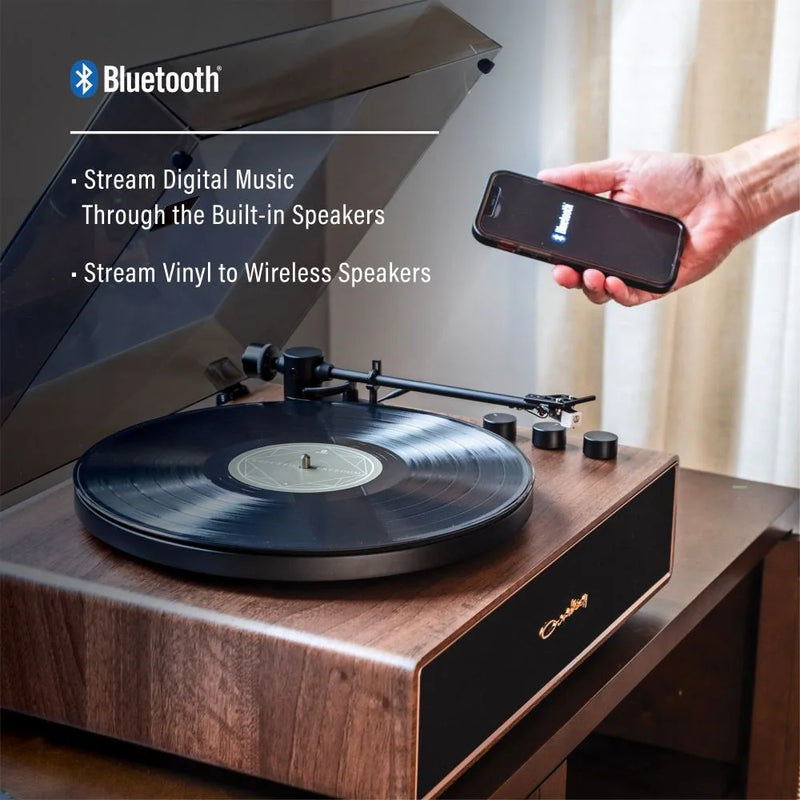 Crosley Stave Premium All-In-One Bluetooth Record Player, Built-In 60W Speakers