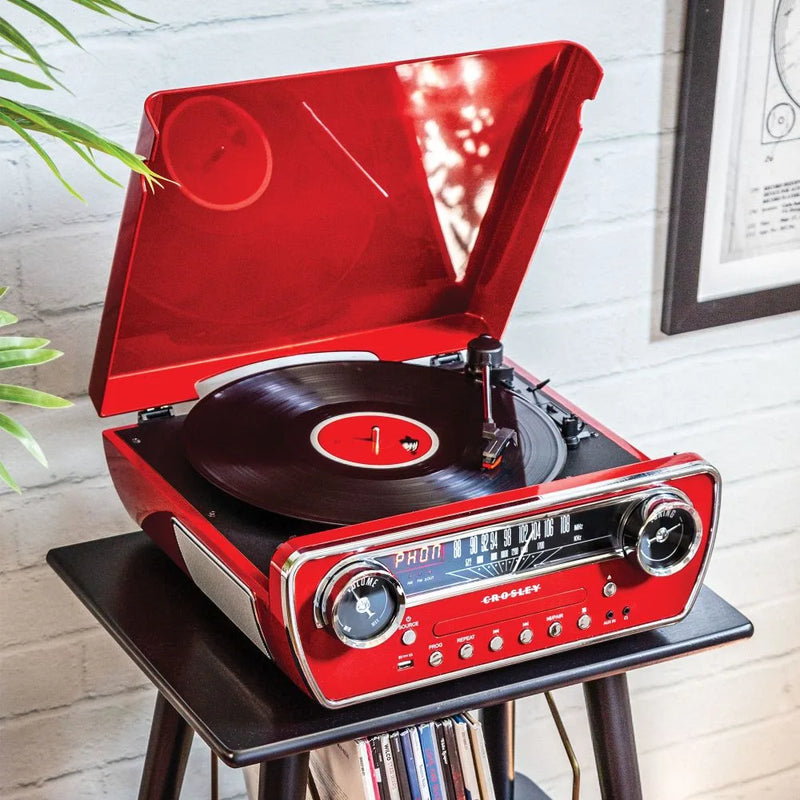 Crosley Powel 7-in-1 Record Player with Bluetooth, CD Player & FM Radio (Red)