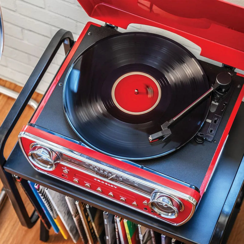 Crosley Powel 7-in-1 Record Player with Bluetooth, CD Player & FM Radio (Red)