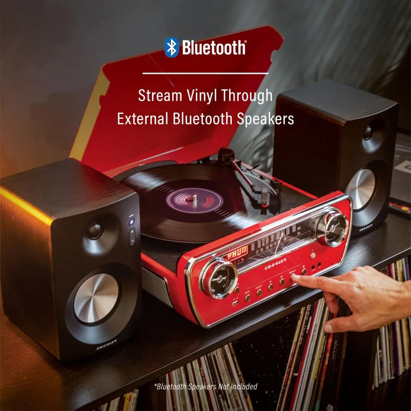 Crosley Powel 7-in-1 Record Player with Bluetooth, CD Player & FM Radio (Red)