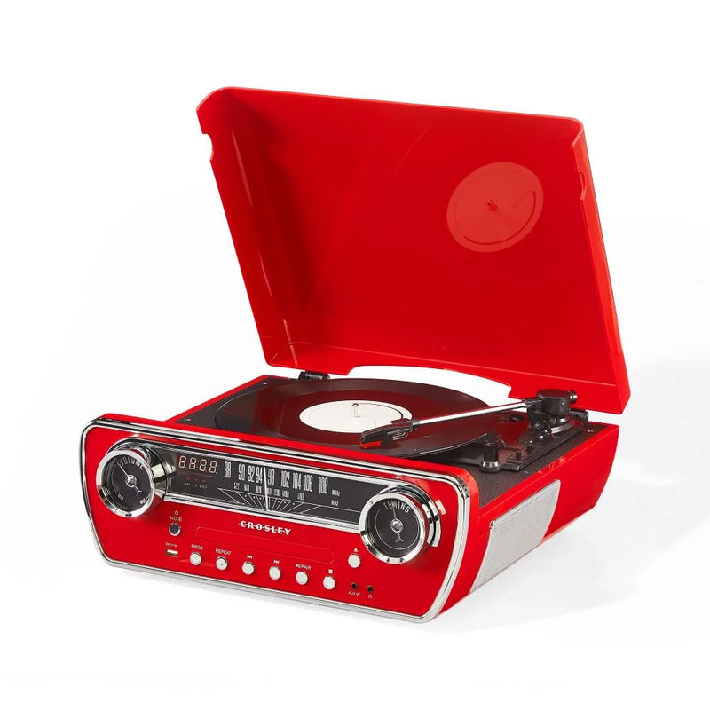 Crosley Powel 7-in-1 Record Player with Bluetooth, CD Player & FM Radio (Red)