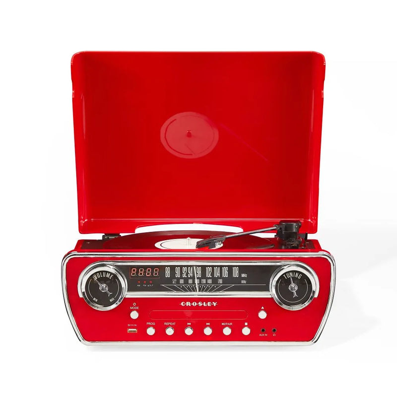Crosley Powel 7-in-1 Record Player with Bluetooth, CD Player & FM Radio (Red)