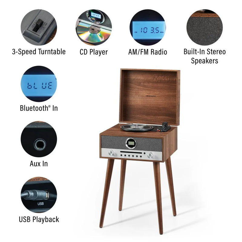 Crosley Nash 7-in-1 Bluetooth Record Player Music Centre - Walnut