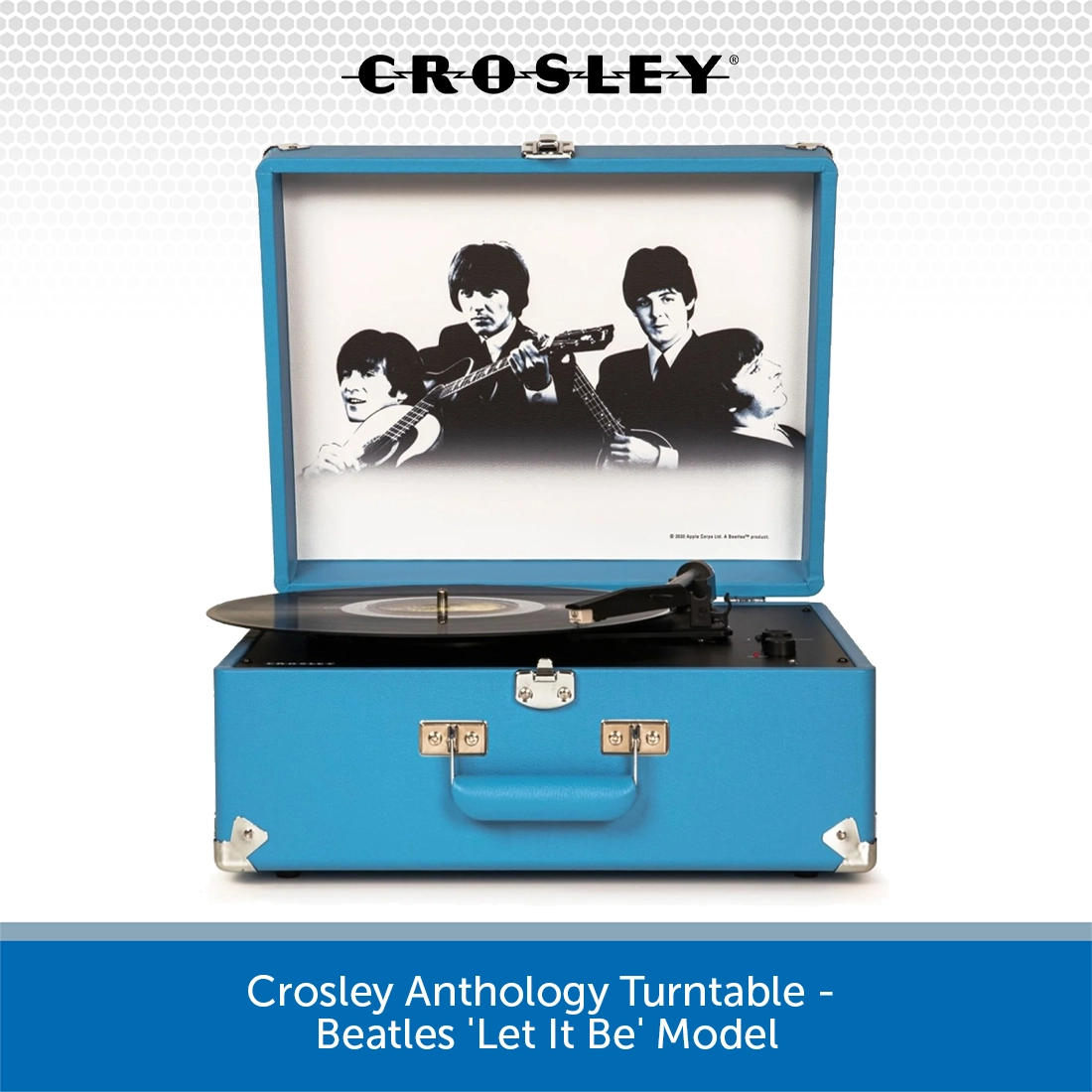 Crosley The Beatles Let It Be Anthology - Tocadiscos portátil con Bluetooth de PVC, Reproductor de Vinilo de Maleta de 3 velocidades, Tocadiscos para el hogar para Discos de Vinilo, Altavoces estéreo