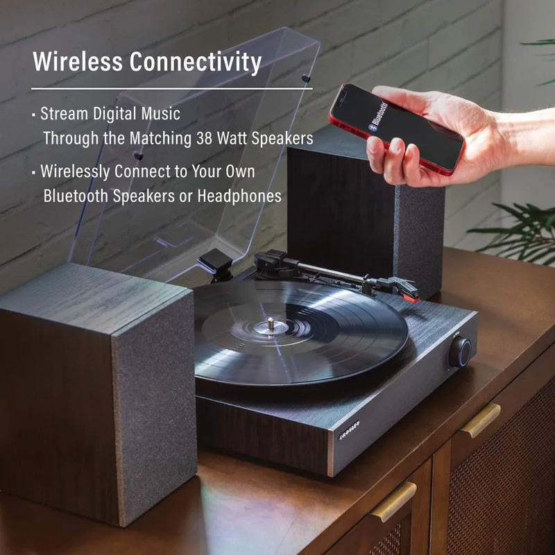 Crosley Zane Bluetooth Record Player with DAB Radio & Stereo Speakers - Black