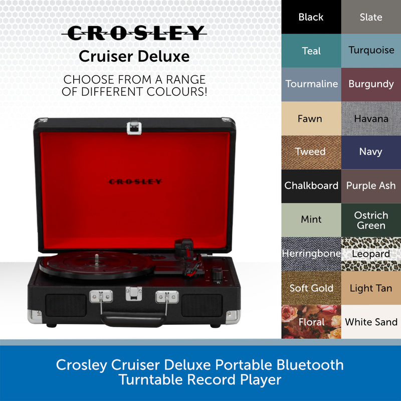 Crosley Cruiser Deluxe CR8005D, Portable Record Player 3-Speed Turntable & 2 Way Bluetooth