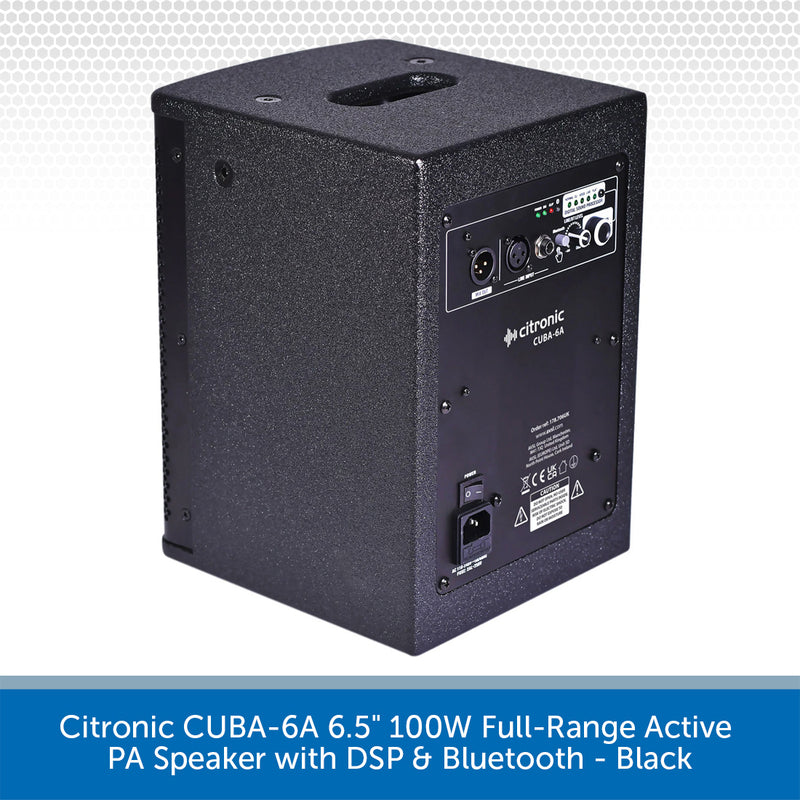 Citronic CUBA-6A 6.5" 100W Full-Range Active PA Speaker with DSP & Bluetooth - Black