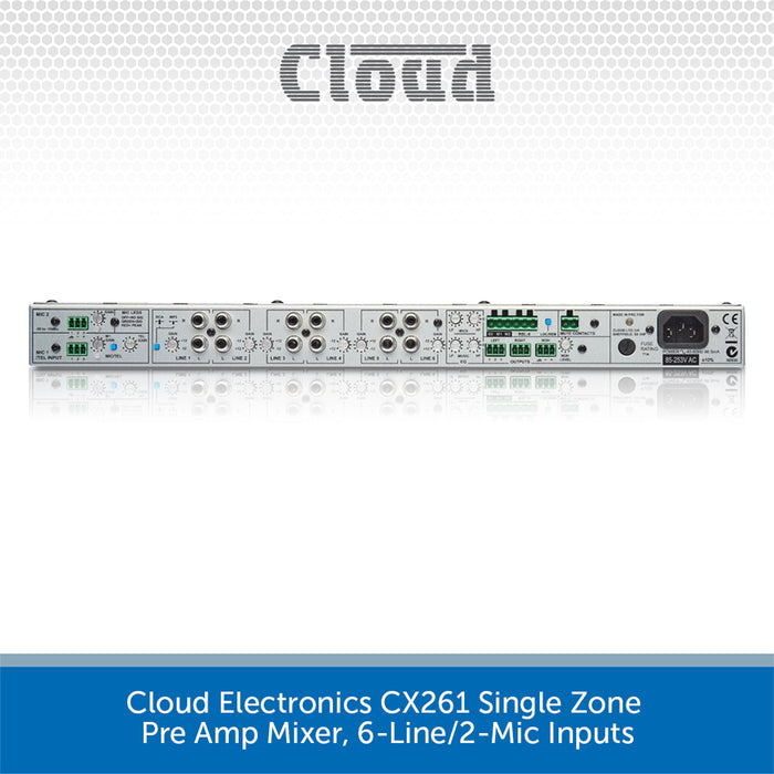 Cloud Electronics CX261 Single Zone Pre Amp Mixer, 6-Line/2-Mic Inputs
