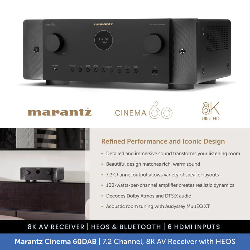 Marantz Cinema 60DAB 7.2 Channel, 8K AV Receiver with Built-In HEOS
