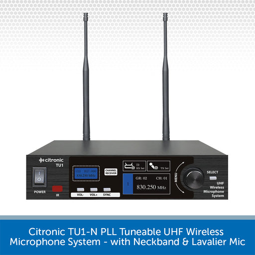 Citronic TU1-N PLL Tuneable UHF Wireless Microphone System with antennas on a light gray background.