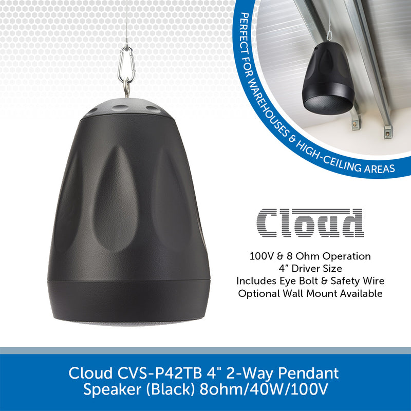 Cloud CVS-P42TB 4.25" 2-Way Pendant Speaker (Black) 8ohm/40W/100V