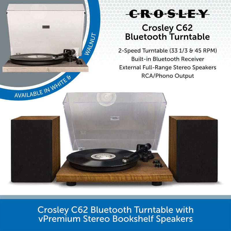 Crosley C62 Bluetooth Turntable with Premium Stereo Bookshelf Speakers