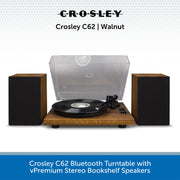 Crosley C62 Bluetooth Turntable with Premium Stereo Bookshelf Speakers