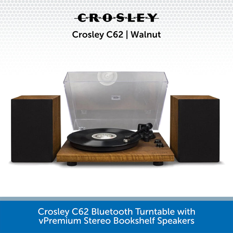 Crosley C62 Bluetooth Turntable with Premium Stereo Bookshelf Speakers