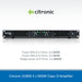 Citronic D1800 2 x 900W Class-D Amplifier shown on a white background with technical specifications printed below and a blue banner at the bottom.