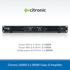 Citronic D1800 2 x 900W Class-D Power Amplifier 4-8 Ohms
