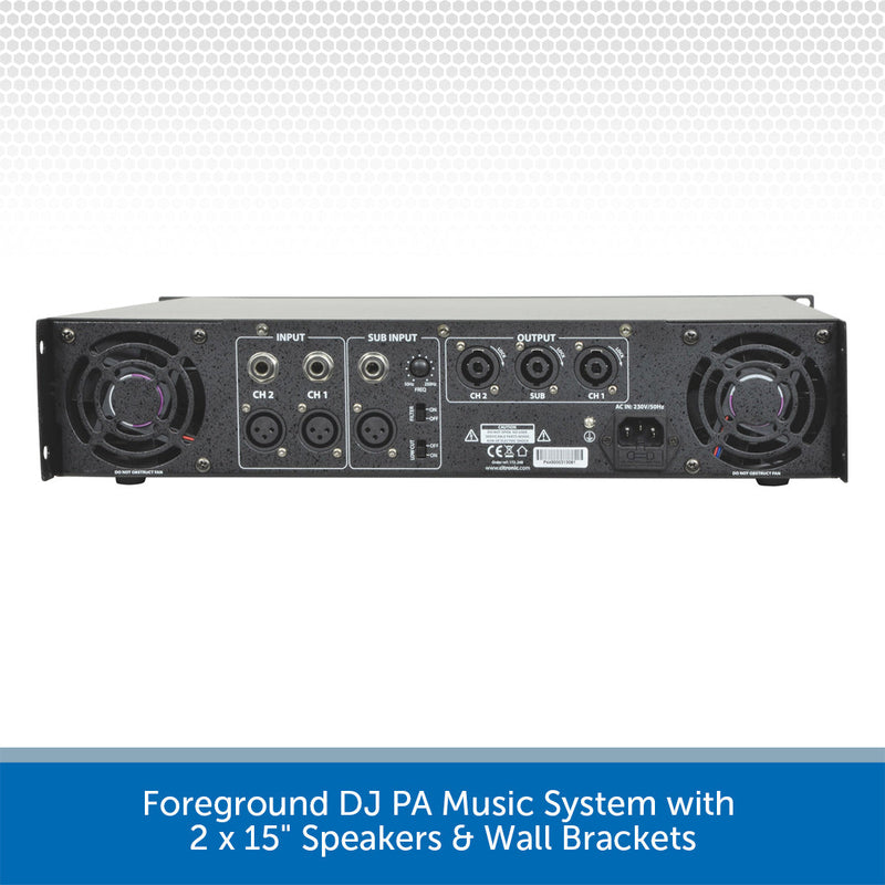 Foreground DJ PA Music System with 2 x 15" Speakers & Wall Brackets