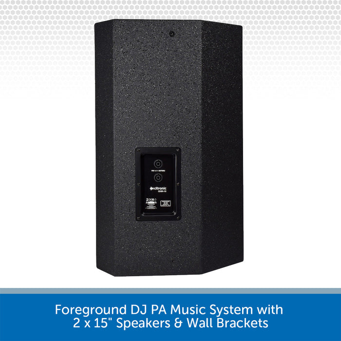 Foreground DJ PA Music System with 2 x 15" Speakers & Wall Brackets