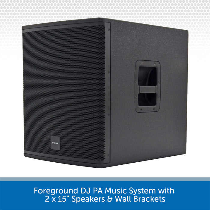 Foreground DJ PA Music System with 2 x 15" Speakers & Wall Brackets