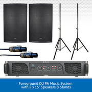 Foreground DJ PA Music System with 2 x 15" Speakers & Stands