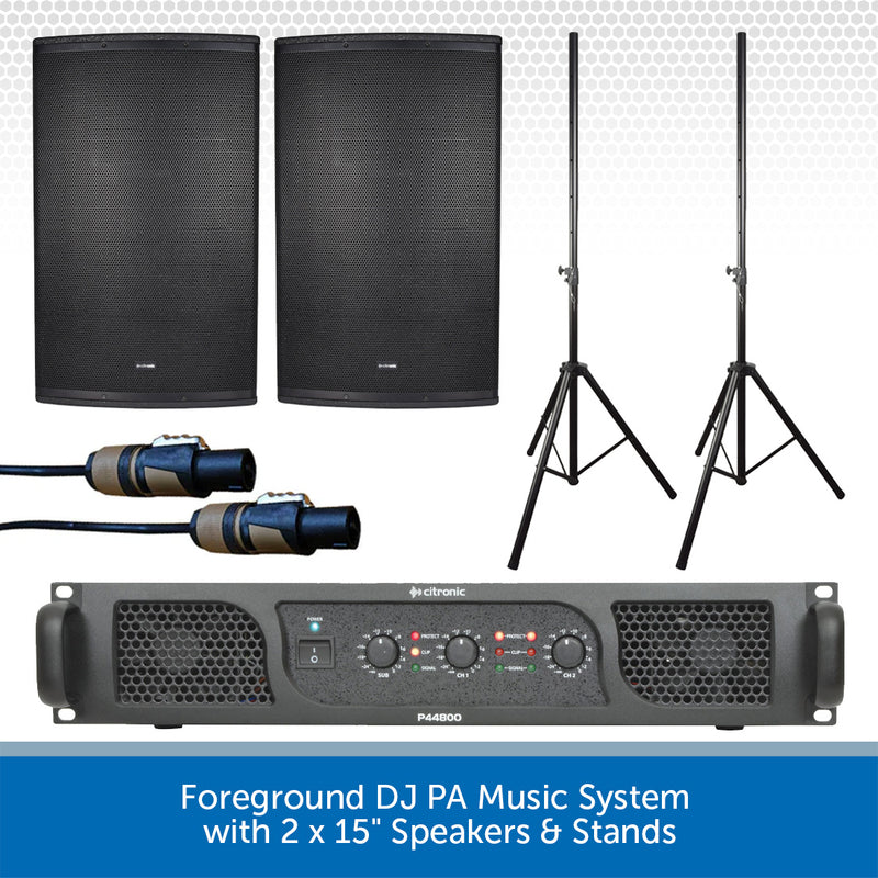 Foreground DJ PA Music System with 2 x 15" Speakers & Stands