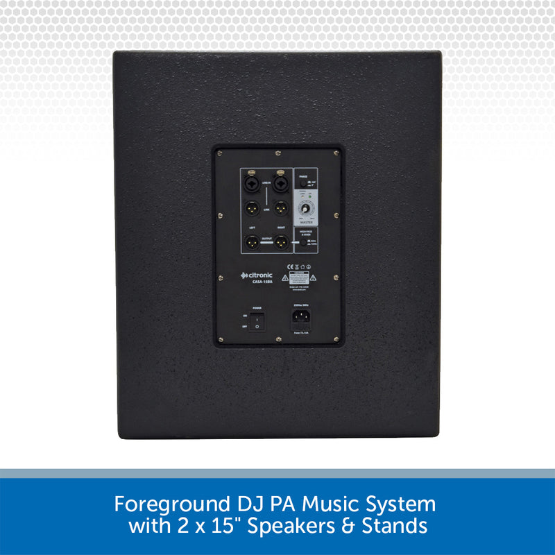 Foreground DJ PA Music System with 2 x 15" Speakers & Stands