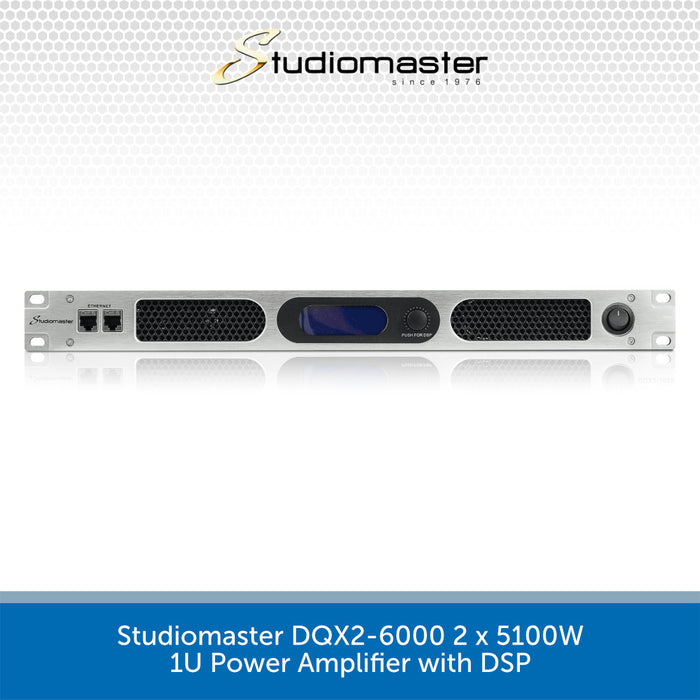 Studiomaster DQX2-6000 power amplifier with DSP on a white background