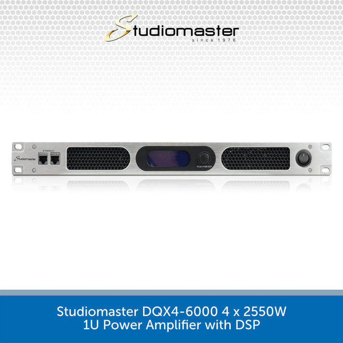 Studiomaster DQX4-6000 power amplifier with DSP on a white background