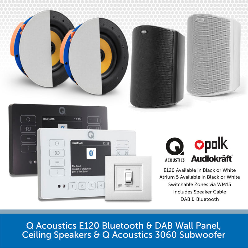 Q Acoustics E120 Indoor & Outdoor Bundle - Bluetooth Streaming & DAB RadioQ Acoustics E120 Indoor & Outdoor Bundle - Bluetooth Streaming & DAB Radio