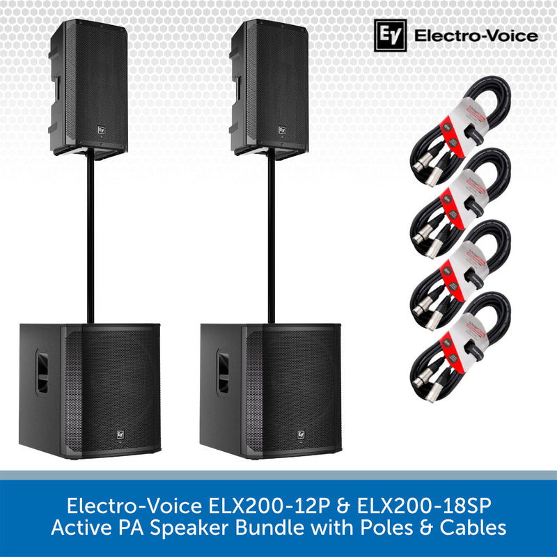 Electro-Voice ELX200-12P & ELX200-18SP Active PA Speaker Bundle with Poles & Cables