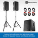 Electro-Voice ELX200-12P and ELX200-18SP active PA speakers with stands and cables on a white background.